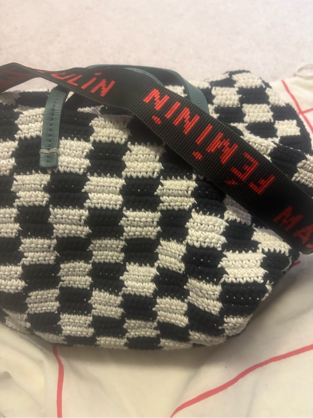 Clare V summer Simple Tote - Black & Cream Crochet Checker Tote - Picture 3 of 15
